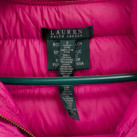 Lauren Ralph Lauren RLL Puffer Jacket Hooded Faux Fur Trim Pink Womens Small - Picture 3 of 16